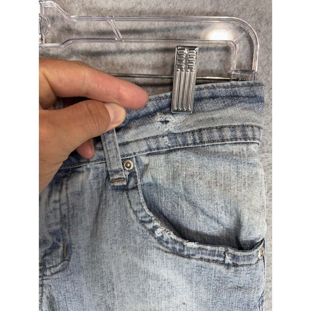One Tuff Babe Jeans Womens 9/10 Blue Stretch Flare Denim Light Wash Distressed - Picture 6 of 15